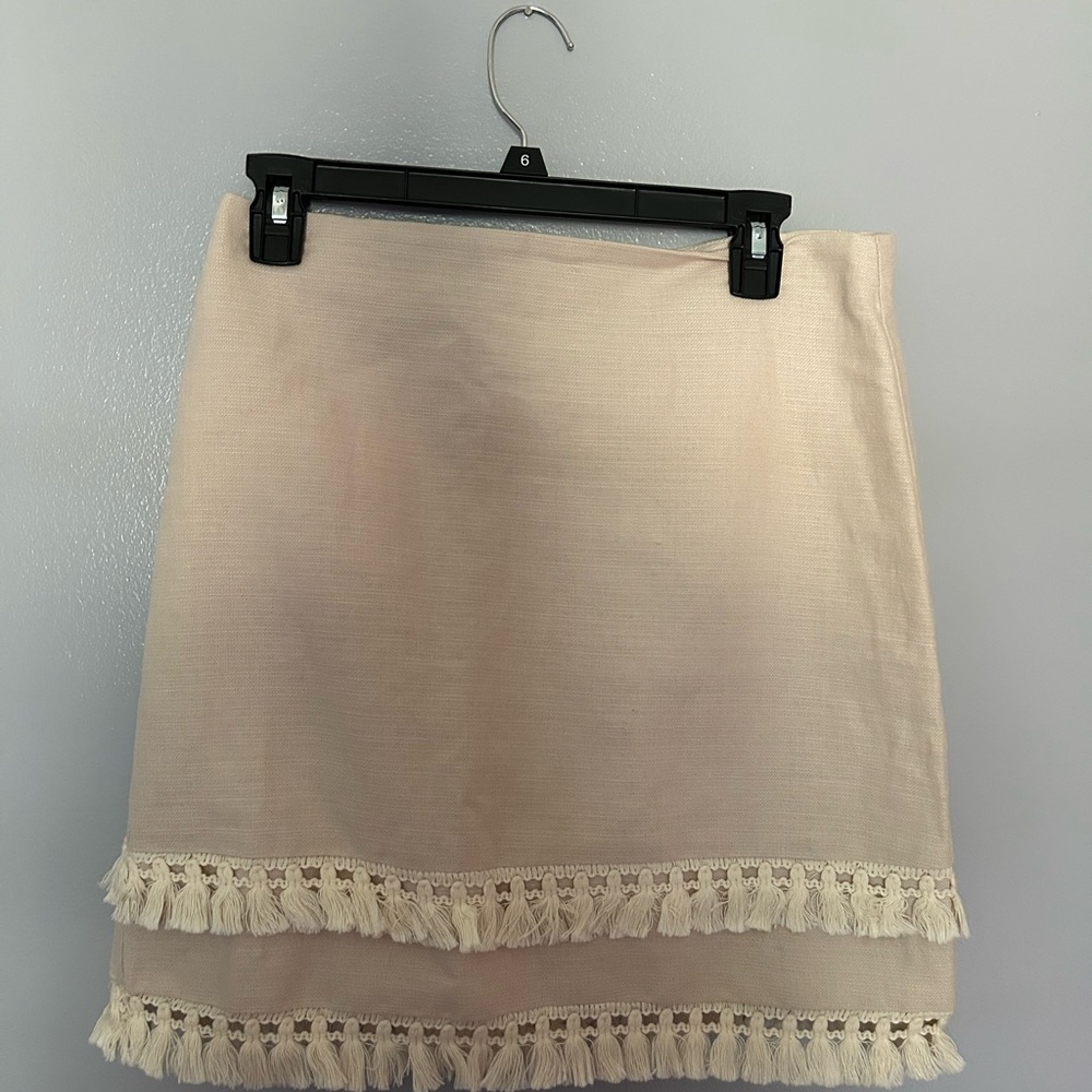 LOFT Cream Pencil Skirt with Fringe Accents